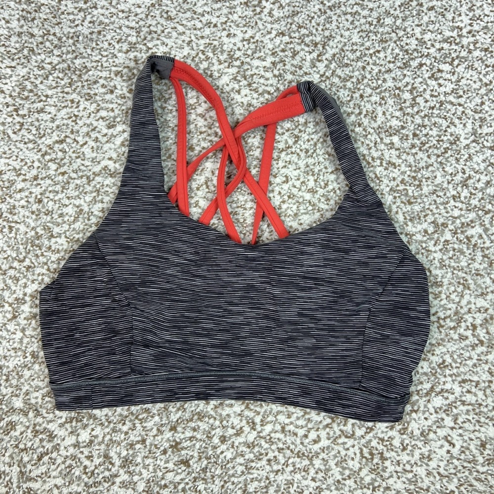Lululemonโ Sports Bra Womens 6 Gray Strappy Free To Be Serene Workout Yoga Gym